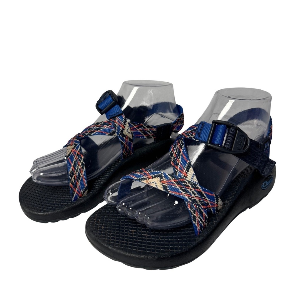 Chaco Navy Sandals with Multicolor Plaid Straps